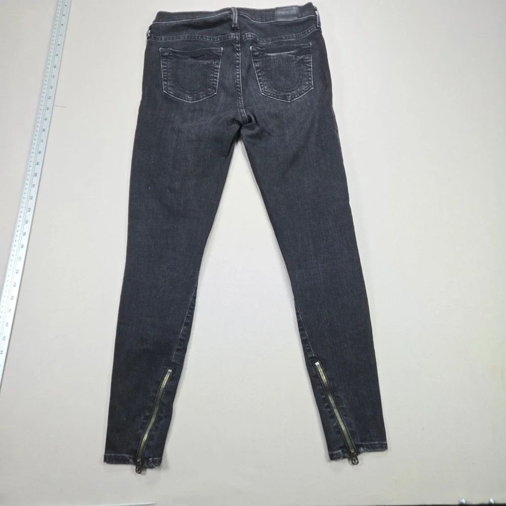 True Religion Halle Mid Rise Super Skinny‎ Jeans Black Wash Zipper Ankle Size 28 - Picture 2 of 15